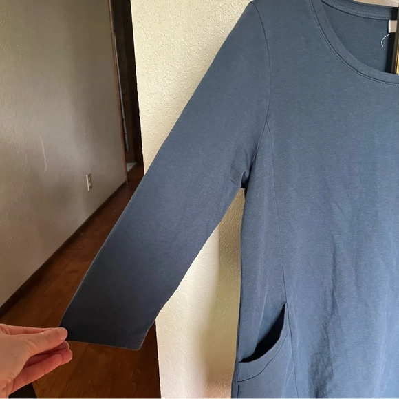 J JILL ~ Pure Jill Pima Cotton Blend Blue Grey Dress with Pockets - Picture 9 of 9